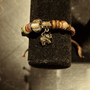 Boho Beaded Bracelet with Elephant Charm - Multicolor